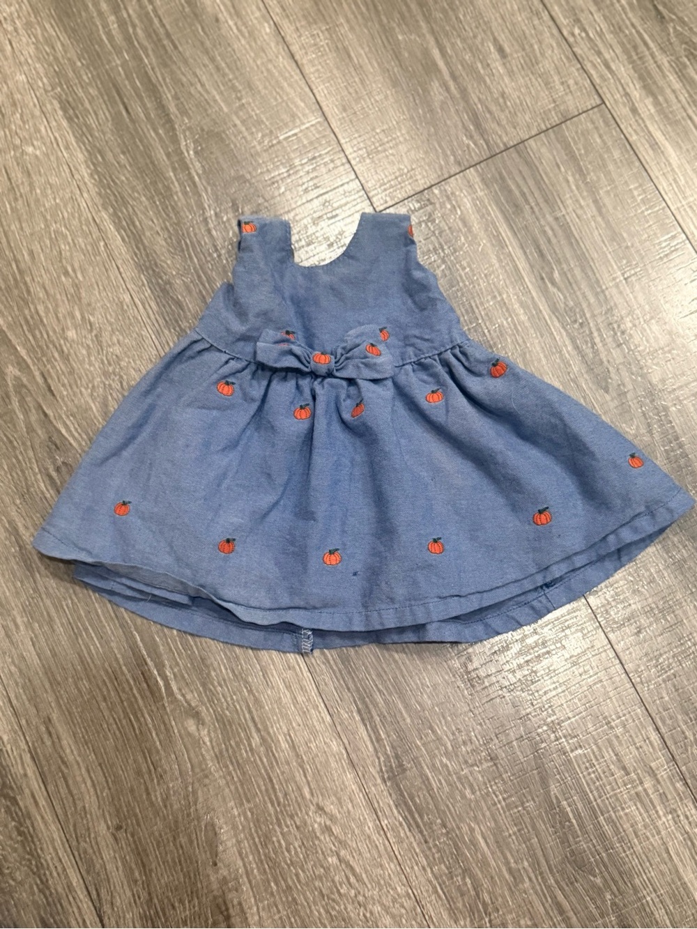 Blue Infant Dress with Orange Pumpkin Embroidery